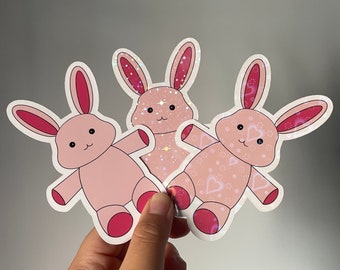 Pink Plush Bunny Sticker, Water-Resistant Laptop Decal