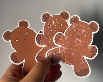 Cute Brown Bear Sticker - Water Bottle, Laptop Decal