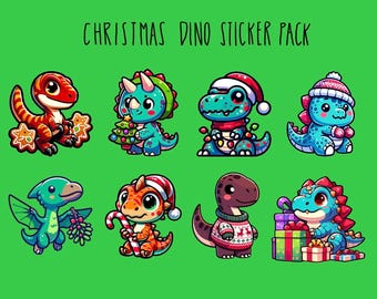 Christmas Dinosaur Sticker Pack | Cute Dino Stickers | Festive Holiday Vinyl Decals for Water Bottles, Laptops & Gifts