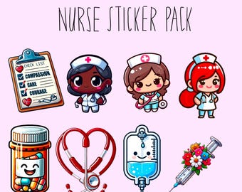 Kawaii Nurse Sticker Pack | Cute Medical Stickers | Water‑Resistant Vinyl Decals for Nurses, Healthcare Gifts, Laptop & Planner Decor