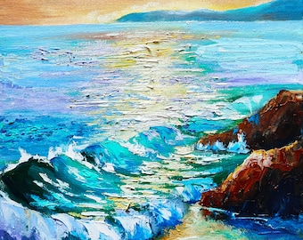 Irish Seascape Painting Nautical Original Art Landscape Wall Art Impasto 12 by 12 inches by TanyaHubo