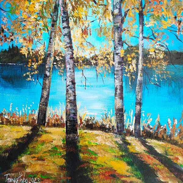 Birch Tree Painting: Original Landscape Wall Art, 12x12" by TanyaHubo