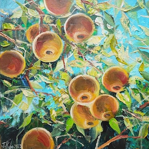 Orange Tree Painting Original Art Fruit Painting Citrus Artwork Food Artwork 12 by 12 inches by TanyaHubo