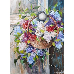 Lilac Painting Original Oil Floral Art Flowers Artwork Still Life Painting 12&quot; by 16&quot; by TanyaHubo