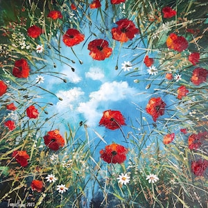 Poppy Field Painting: Original Floral Landscape Art  Impasto (24x24) by TanyaHubo