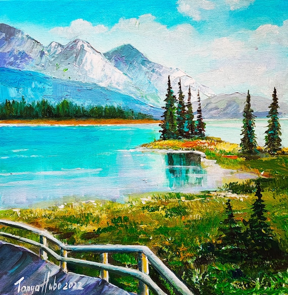 Mountain Landscape Painting, Original Art, Lake Painting, National Park