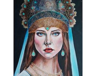 Original Woman Portrait Painting, Textured Acrylic Art, Elegant Female Wall Art, 18x24 Canvas