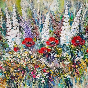 Meadow Painting Original Art Wildflowers Painting Floral Wall Art Impasto Oil Art Canvas 20&quot; by 24 by TanyaHubo