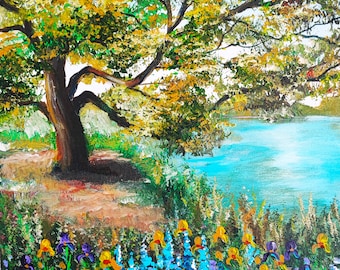 Oak Tree Painting Original Art Landscape Painting Tree Wall Art Meadow Painting by TanyaHubo