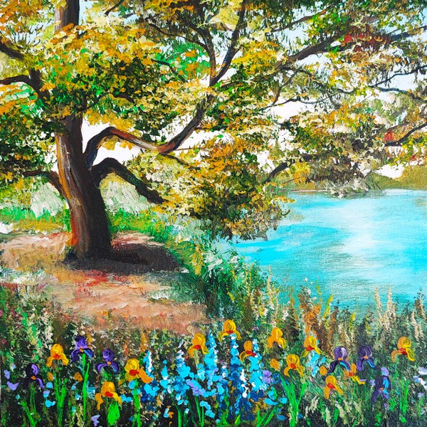 Oak Tree Painting Original Art Landscape Painting Tree Wall Art Meadow Painting by TanyaHubo