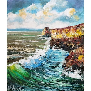 Irish Seascape Painting Original Art Rock Painting Seascape Artwork by TanyaHubo