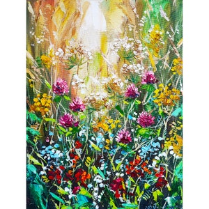 Wildflowers Painting Original Impasto Oil Artwork Meadow Painting Flowers Wall Art Floral Artwork 12&quot; by 16&quot; by TanyaHubo