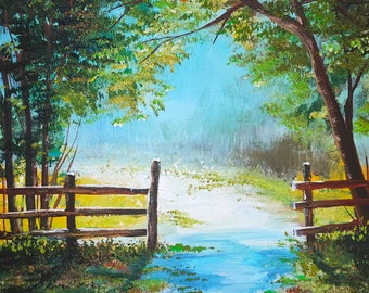 Original Spring Forest Painting, Oil Impasto Landscape, Woodland Path Art, 12"by  12"