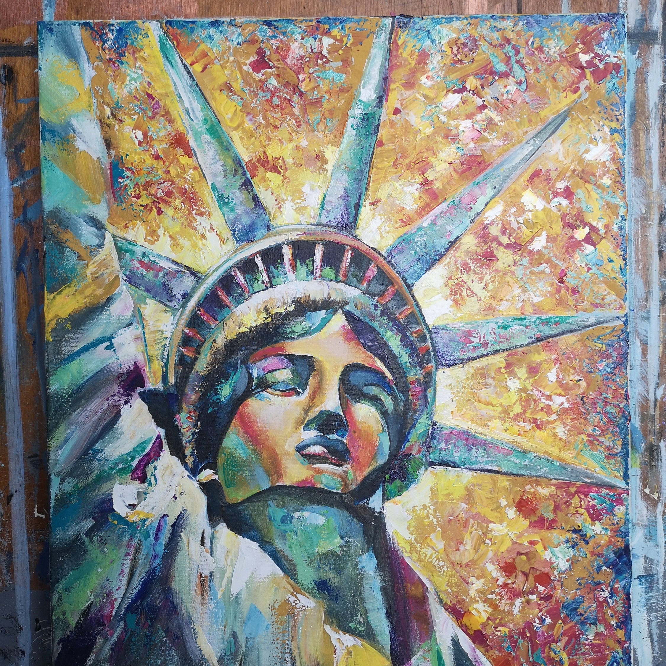 Statue of Liberty Painting American Historical Artwork Statue Etsy