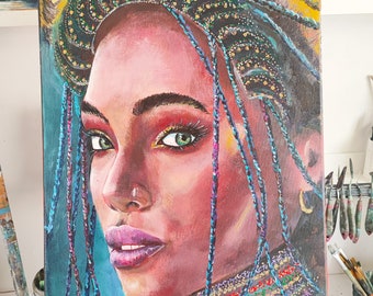 African Queen Painting Original Art African American Female Painting Woman Portrait Artwork 16" by 20" byTanyaHubo