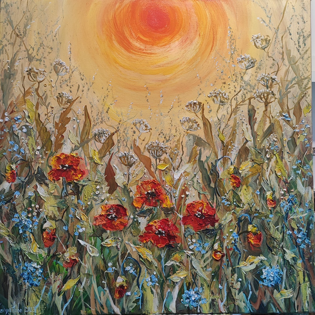 Sunrise on the Meadow Painting Original Art Poppy Painting - Etsy UK