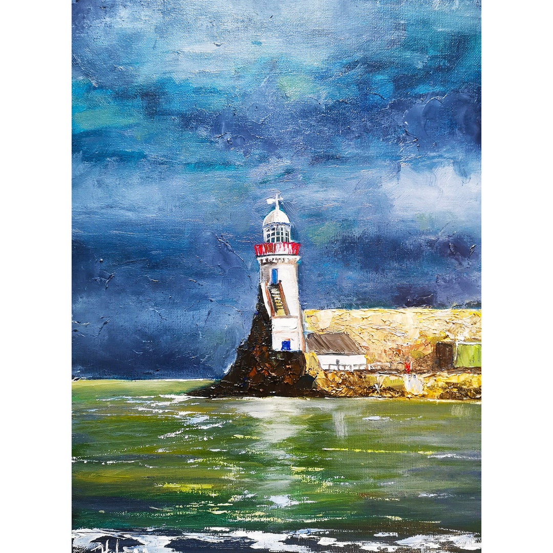 Balbriggan Lighthouse Painting Original Art Seascape Wall Art Irish