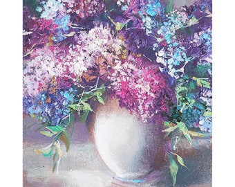 Lilac Painting Original Oil Floral Art Flowers Artwork Still Life 12" by 10" by TanyaHubo