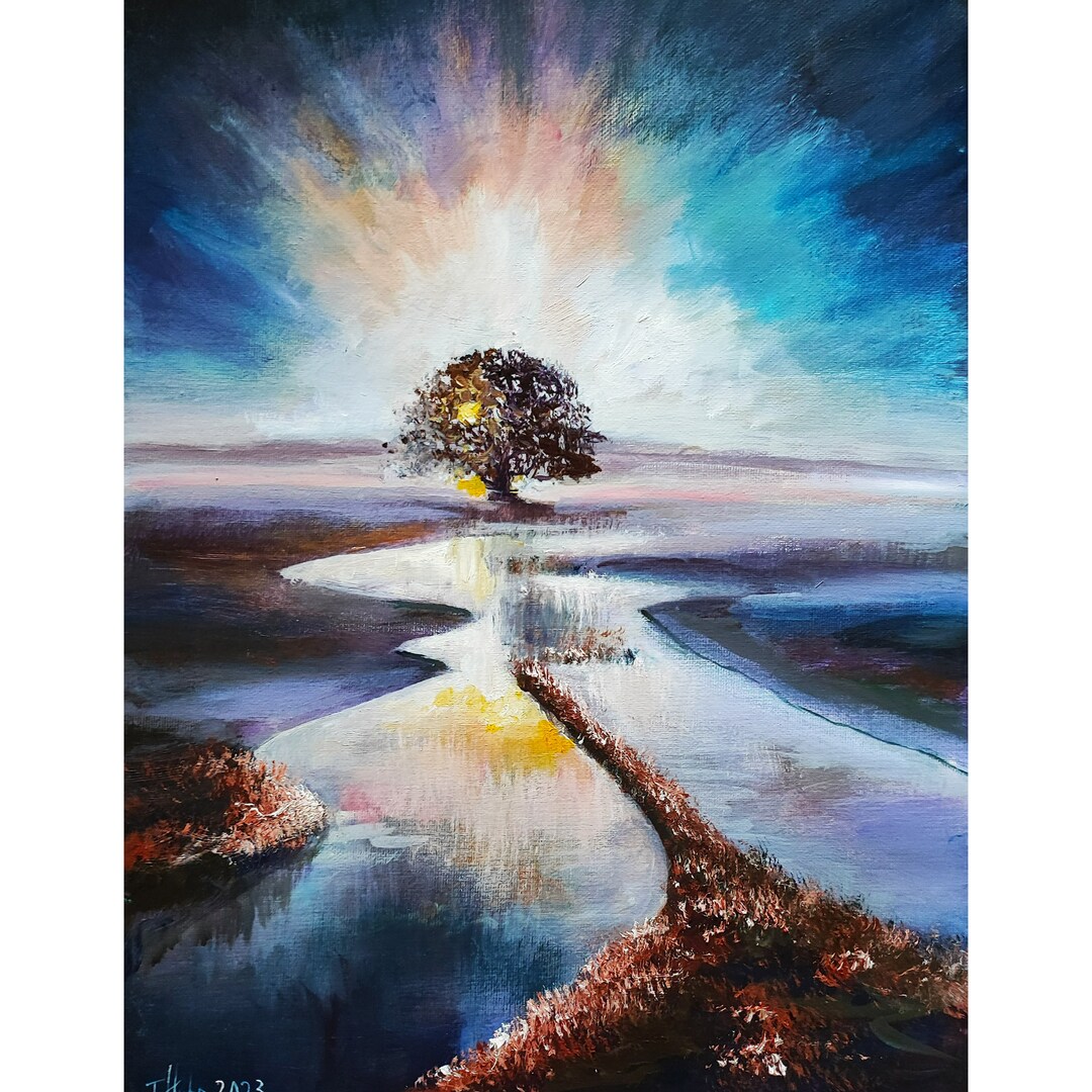 Oak Tree Painting Original Oil Art Landscape Painting Sunrise Wall Art ...
