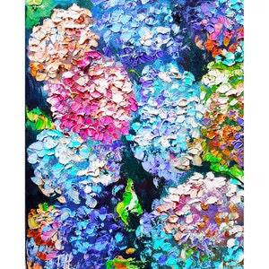 Hydrangeas Painting Original Oil Art Floral Wall Art Flowers Painting Impasto Oil Art 8&quot; by 10&quot; by TanyaHubo