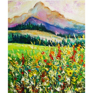 Denali Mountain Painting Original Artwork Mountain Landscape Wall Art Alaska Artwork Meadow Painting Impasto Art 10&quot; by 12&quot; by TanyaHubo
