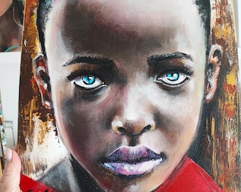 African American Boy Portrait Painting: Original Acrylic Artwork, 12x12" by TanyaHubo