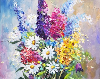 Daisy Painting Original Oil Artwork Wildflowers Painting Flowers Painting Floral Wall Art 12"by 12" by TanyaHubo