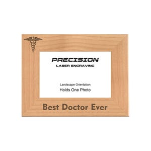 Best Doctor Ever Caduceus Symbol Engraved Natural Wood Picture Frame, 4x6 5x7 8x10 Graduation Gifts MD