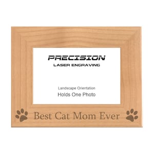 Pet Picture Frames, Best Cat Mom Ever Paw Prints Engraved Natural Wood Photo Frame, 4x6 5x7 8x10, Cat Owner Gifts
