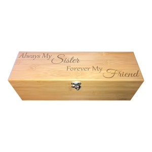 Gift for Sister Engraved Wine Box with Tool Set Bamboo Always My Sister Forever My Friend