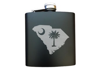 Frasco de Carolina del Sur, frasco de acero grabado de 6 oz, regalo para él o ella, cumpleaños, regalos de Navidad
