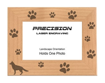 Pet German Shepherd Paw Print Engraved Wood Picture Frame - 4x6 5x7 8x10 - Dog Owner Gift, Pet Memorial, Animal Frame