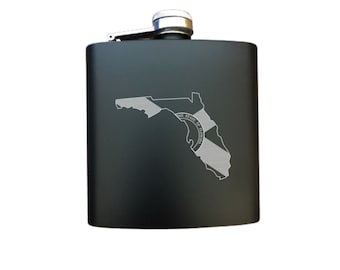 Florida Engraved Flask 6oz Steel Drinking Flask Gift for Him or Her, Birthday, Christmas Presents