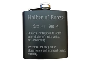 D&D Roleplaying Engraved Steel Flask - Holder of Booze Funny Item Description - Nerdy Gift, dnd, Dungeons Dragons