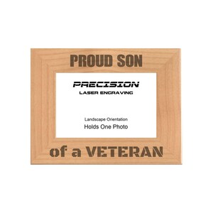 Proud Son of a Veteran Engraved Natural Wood Picture Frame, 4x6 5x7 8x10 Military Gifts for Veterans Day