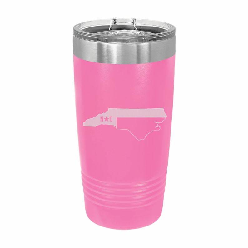 North Carolina Tumbler, Themed State Pride 20 or 30 ounce Stainless Steel Travel Mug with Lid, United States, Birthday, Christmas Present 20 oz Pink