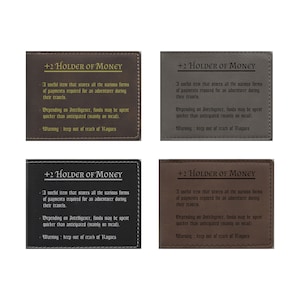 D&D Gifts, Holder of Money Funny Item Description Engraved Leatherette Wallet, Dungeons Dragons, Nerdy Gift