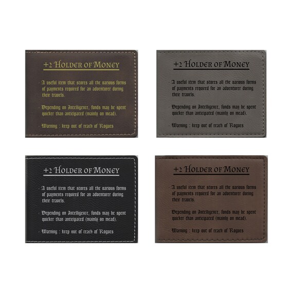 D&D Gifts, Holder of Money Funny Item Description Engraved Leatherette Wallet, Dungeons Dragons, Nerdy Gift