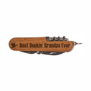 Grandpa Multitool Knife, Best Duckin Grandpa Ever Wooden 8-Function Multi-Tool Pocket Knife Engraved Dark Wood, Funny Fathers Day Gift