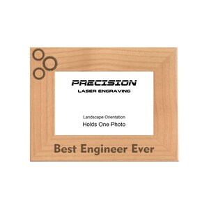 Engraved Alder Wood Engineer Picture Frame, Gears Design, Graduation Gift