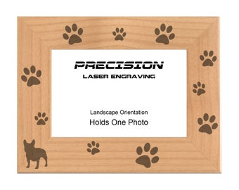 Pet French Bulldog Paw Print Engraved Wood Picture Frame - 4x6 5x7 8x10 - Dog Owner Gift, Pet Memorial, Animal Frame