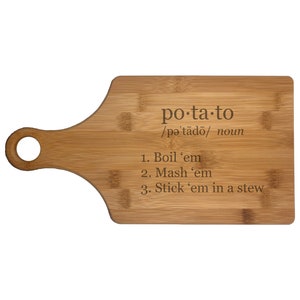 Nerdy Cutting Boards, Potato Definition Engraved Natural Wood Paddle Shaped Board, Nerdy Gift, Cooking Gift