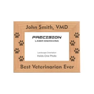 Veterinarian Picture Frame, Personalized Best Veterinarian Ever with Paw Prints Engraved Natural Wood Photo Frame, 4x6 5x7, Gift for Vet