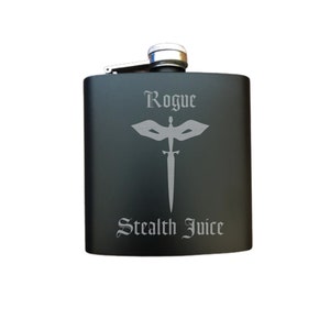 D&D Gift Flask, Rogue Stealth Juice Engraved Steel Drinking Flask, Nerdy Gift, dnd, Dungeons Dragons