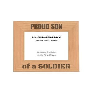 Proud Son of a Soldier Engraved Natural Wood Picture Frame, 4x6 5x7 8x10 Military Gifts for Veterans Day