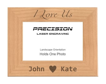 Personalized Couples Engraved Wood Picture Frame - I Love Us Heart - Custom Names - 4x6 5x7 - Newlywed, Valentines Gift