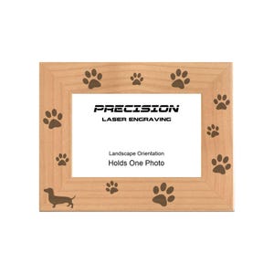 Pet Picture Frames, Dachshund with Paw Prints Engraved Natural Wood Photo Frame, 4x6 5x7 8x10