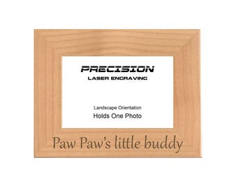 Paw Paw's little buddy Engraved Natural Wood Picture Frame 4x6 5x7 8x10