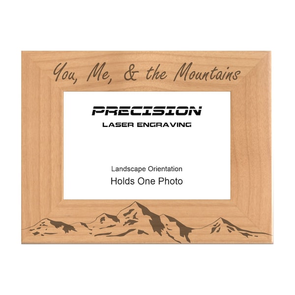 Mountain Range Engraved Natural Wood Picture Frame You Me & the Mountains 4x6 5x7 8x10, Outdoors, Nature