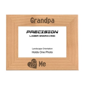 Grandpa Picture Frame, Grandpa and Me Heart Engraved Natural Wood Photo Frame, 4x6 5x7 8x10, Fathers Day Gifts